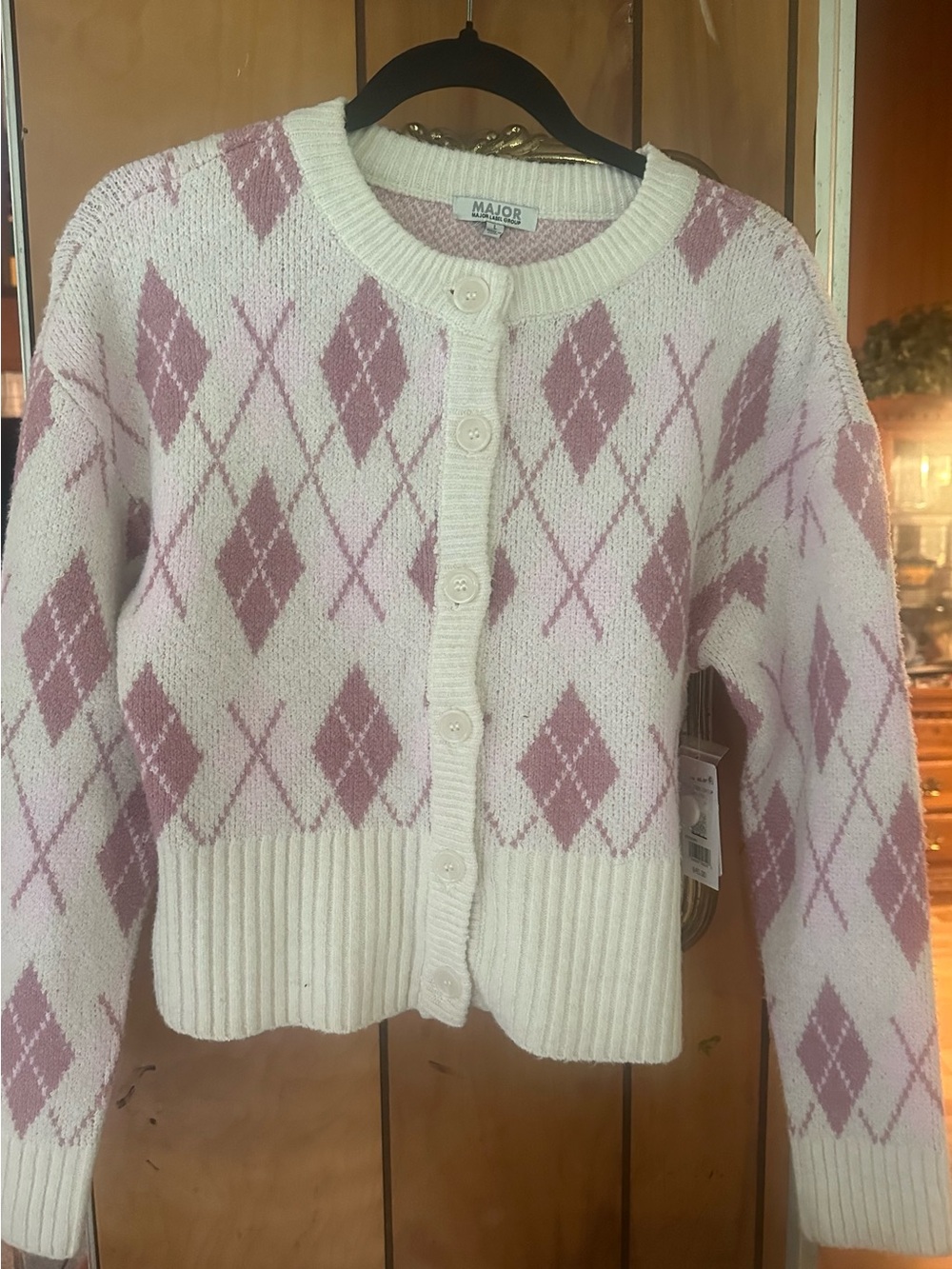 NWT Pink Combo Major Label Group Button-Up Sweater, Large